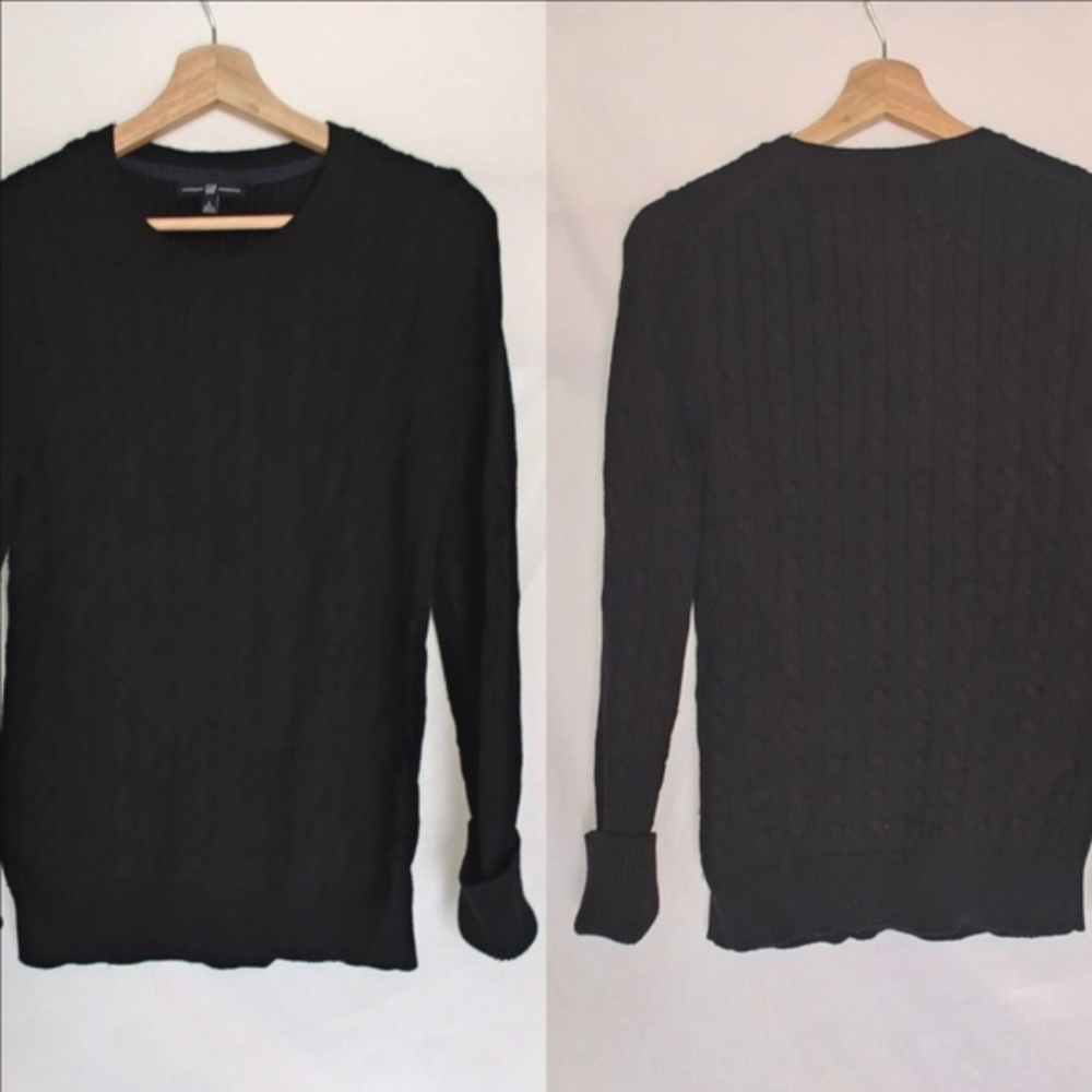 GAP Sweater Cable Knit Black  Long Sleeve Crew Neck Cozy Large‎ L Angora Blend
